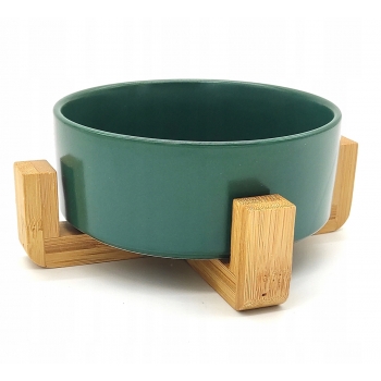 MISKA CERAMICZNA DREWNIANY STOJAK NA WODĘ KARMĘ
