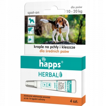HAPPS KROPLE na KLESZCZE PCHŁY PSÓW 10-20KG 4SZT