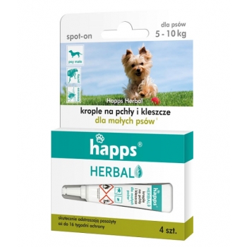 HAPPS KROPLE na KLESZCZE PCHŁY PSÓW 5-10KG 4SZT