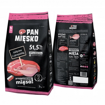 PAN MIĘSKO SUCHA KARMA CIELĘCINA Z PRZEPIÓRKĄ 3KG