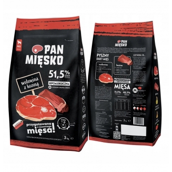 PAN MIĘSKO SUCHA KARMA WOŁOWINA Z KOZINĄ 3KG M