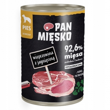 PAN MIĘSKO KARMA MOKRA DLA PSA WIEPRZ JAGNIĘ 400G