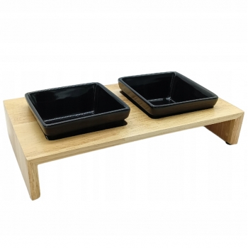 CERAMICZNE MISKI PSA NA DREWNIANYM STOJAKU 2x0,4L