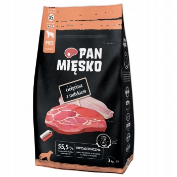 PAN MIĘSKO SUCHA KARMA CIELĘCINA Z INDYKIEM 3KG XS