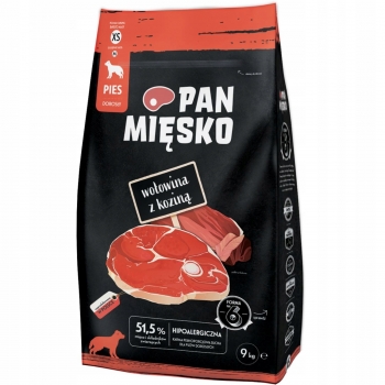 PAN MIĘSKO SUCHA KARMA WOŁOWINA Z KOZINĄ 9KG XS