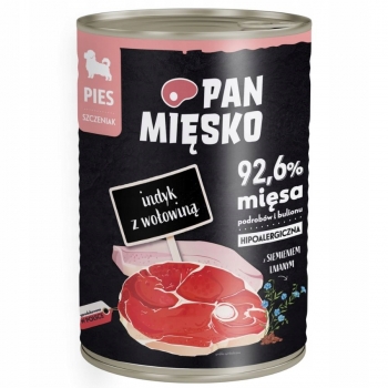 KARMA MOKRA DLA SZCZENIĄT PAN MIĘSKO INDYK Z WOŁOWINĄ 400G