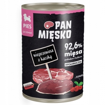 KARMA MOKRA DLA SZCZENIĄT PAN MIĘSKO WIEPRZOWINA Z KACZKĄ 400G