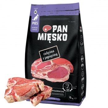PAN MIĘSKO KARMA SUCHA DLA PSA SENIOR CIELĘCINA Z JAGNIĘCINĄ M 9KG