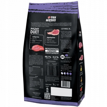 PAN MIĘSKO KARMA SUCHA DLA PSA SENIOR CIELĘCINA Z JAGNIĘCINĄ M 3KG