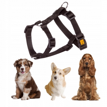 SZELKI GUARD Z TAŚMY PSA REGULOWANE DWUPASKOWE SPACEROWE M CZARNE 36-70CM