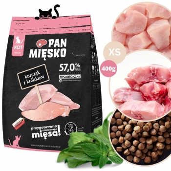 PAN MIĘSKO KARMA dla MŁODEGO KOTA KOCIAKA KURCZAK Z KRÓLIKIEM JUNIOR 400G