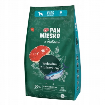 PAN MIĘSKO Z ZIOŁAMI KARMA SUCHA DLA PSA WOŁOWINA Z TUŃCZYKIEM S 9KG