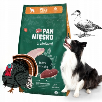 PAN MIĘSKO Z ZIOŁAMI KARMA SUCHA DLA PSA DOROSŁEGO INDYK Z KACZKĄ M 3KG