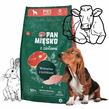 PAN MIĘSKO Z ZIOŁAMI KARMA SUCHA DLA PSA WOŁOWINA Z KRÓLIKIEM M 3KG