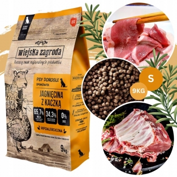 KARMA SUCHA WIEJSKA ZAGRODA JAGNIĘCINA Z KACZKĄ CHRUPKI ROZ. S 9KG