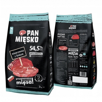 PAN MIĘSKO SUCHA KARMA dla PSA PSÓW WIEPRZOWINA Z DZIKIEM 3KG chrupki M