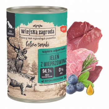KARMA MOKRA DLA PSA PSÓW JELEŃ WIEPRZOWINA LEŚNE SMAKI WIEJSKA ZAGRODA 400G