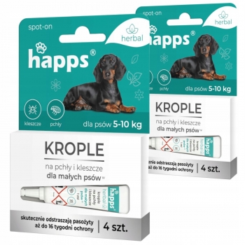 HAPPS KROPLE na KLESZCZE dla MAŁYCH ŚREDNICH PSÓW 5-10KG 8szt 32 TYGODNIE
