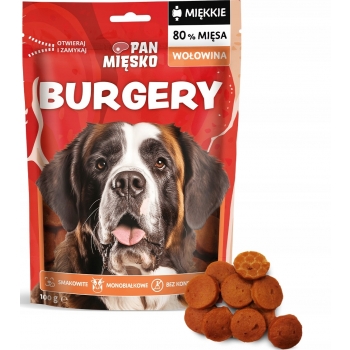 PRZYSMAK MONOBIAŁKOWY MIĘKKI DLA PSA BURGERY WOŁOWINA 100G PAN MIĘSKO